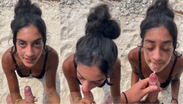 Beach Blowjob Surprise: Aria Khan Swallows Every Drop Of Cum
